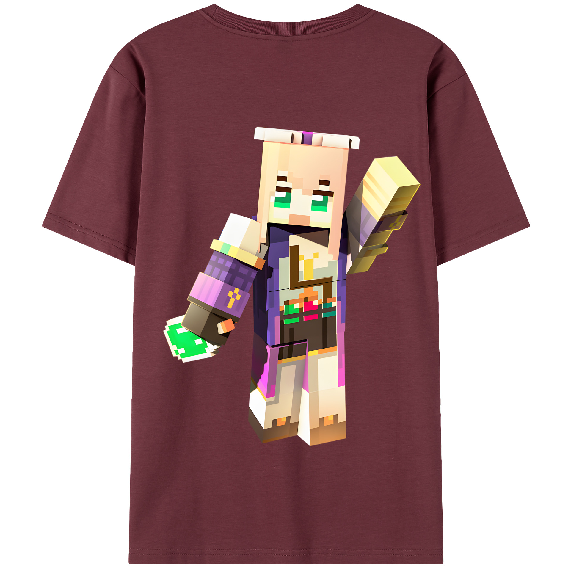（画像用） マインクラフト ブロックの世界 Minecraft MC Block world 綿100％半袖Tシャツ（背面プリント）